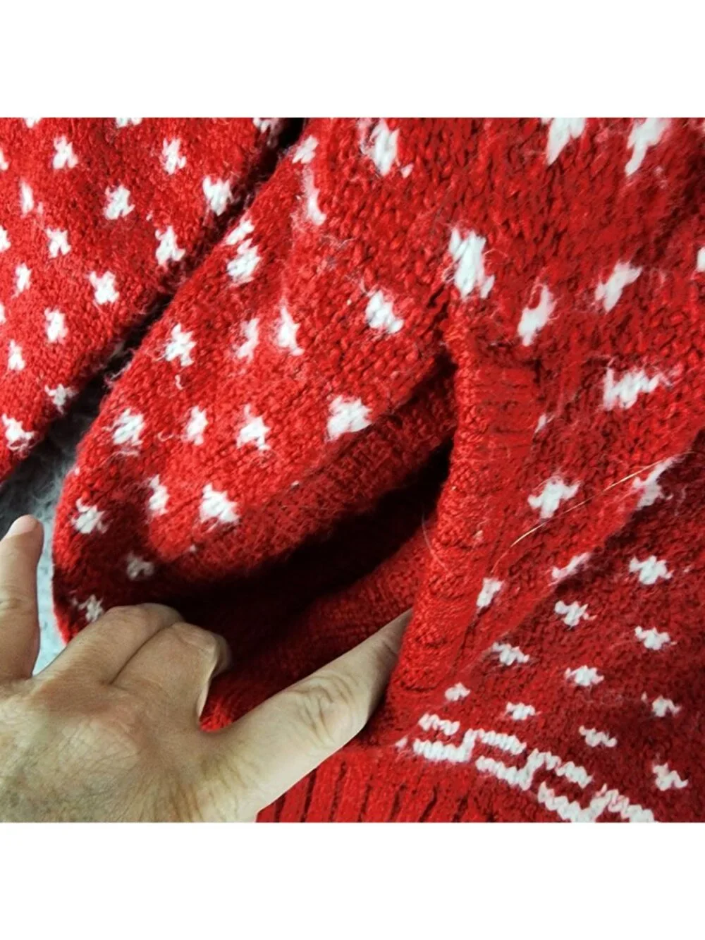 AEO Sweater Mens Large Red Nordic Fair Isle Snowflake Hoodie
